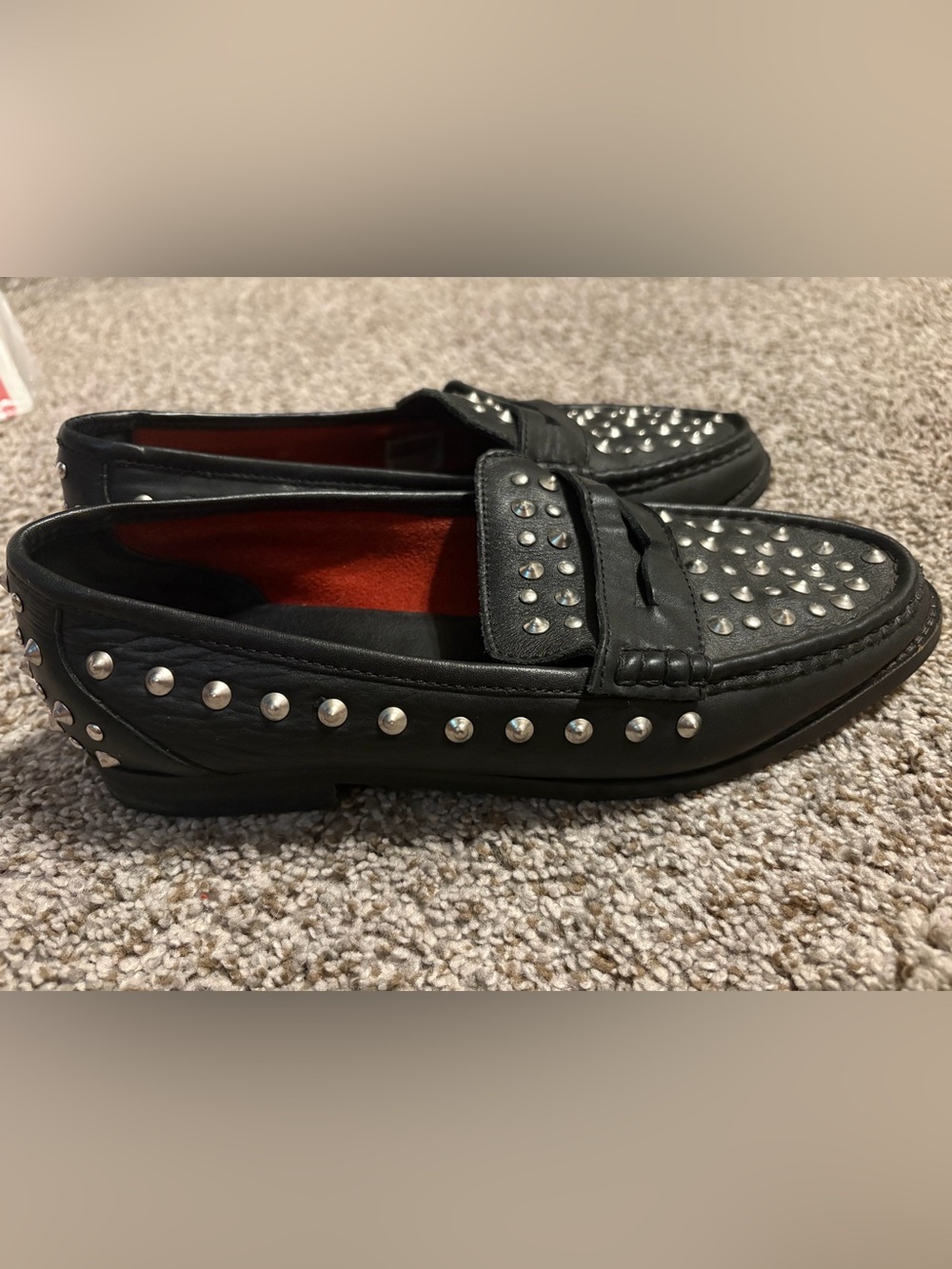 Musse & Cloud Black Studded Leather Loafers Size 10